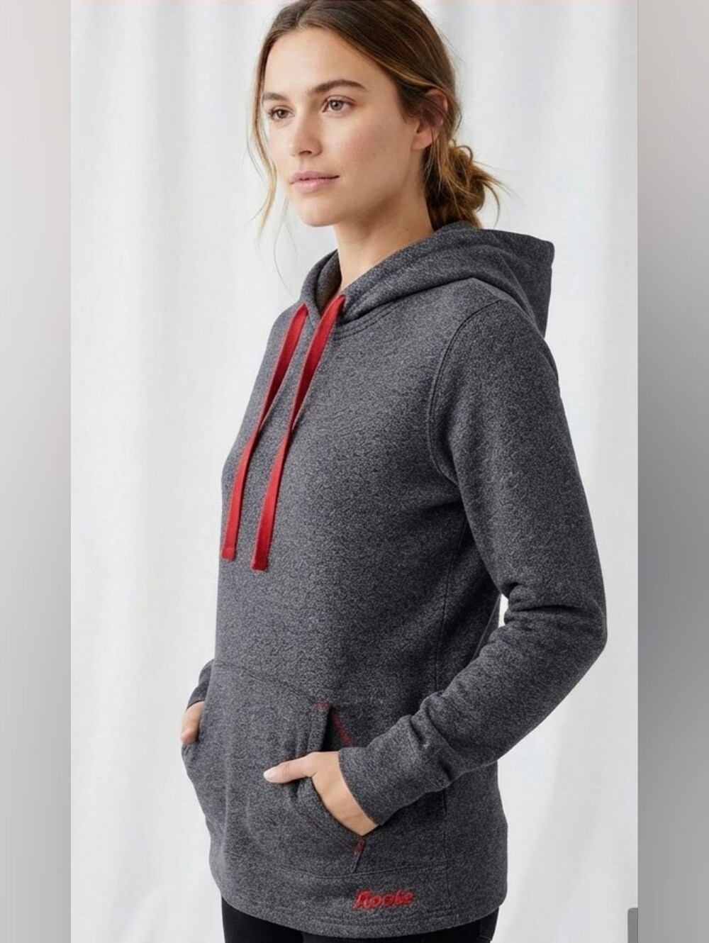 Roots Gray Hoodie with Red Drawstrings Medium M